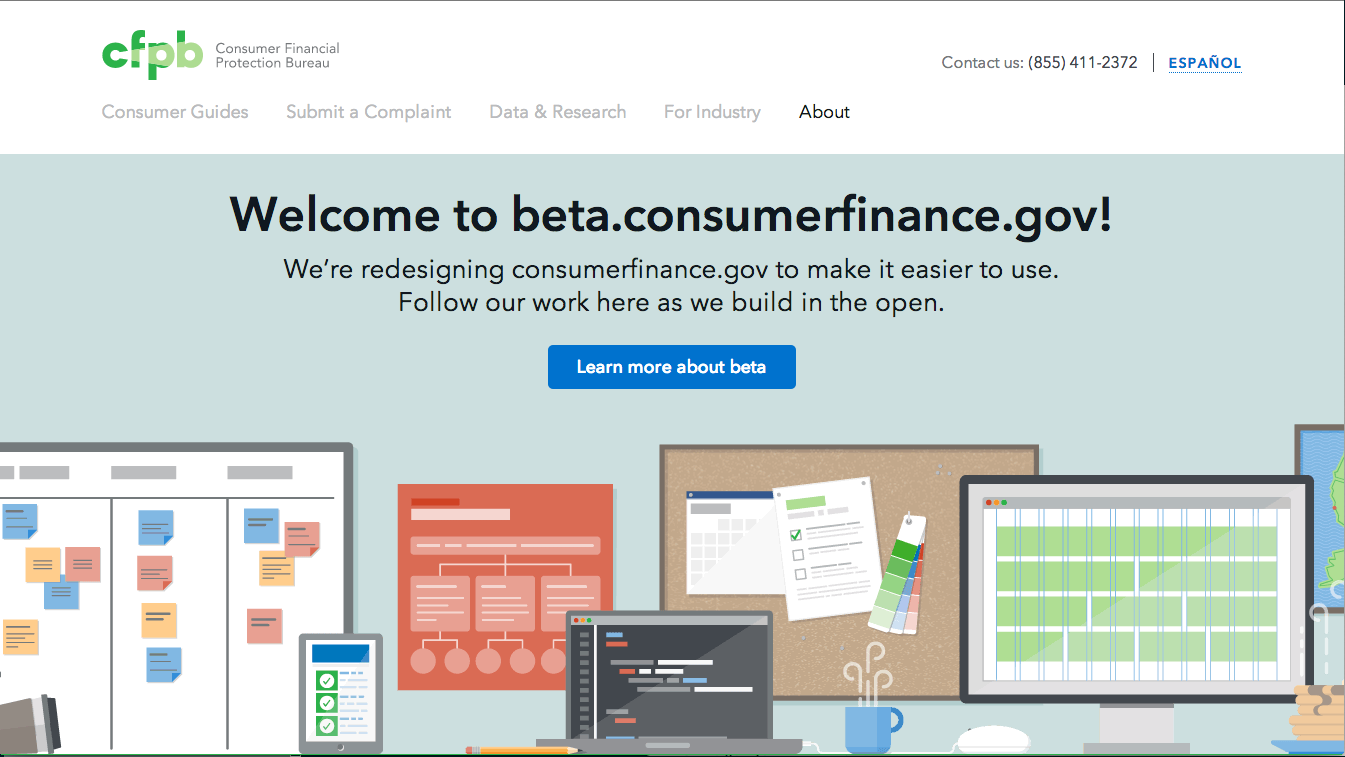 A
          screenshot of beta.consumerfinance.gov as it appeared in May 2015.
