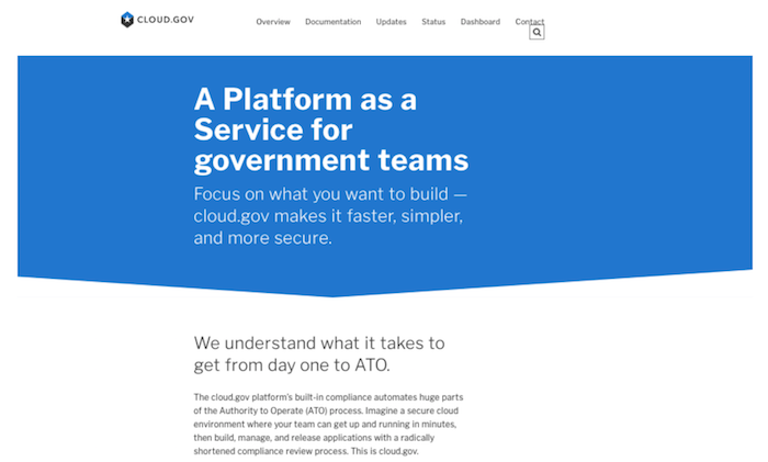 The hero
              section of the cloud.gov homepage with more user-focused content.